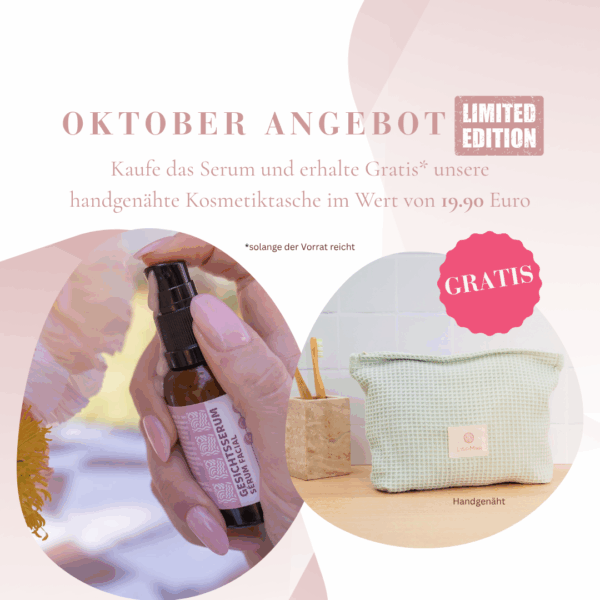 Gesichtsserum –  mit Hyaluron und Pflanzenkraft - handgefertigter Kosmetiktasche GRATIS