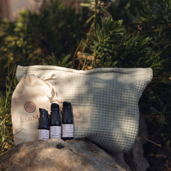 Kennenlern-Set mit handgenähter Kosmetiktasche – mediterrane Pflege zum Entdecken
