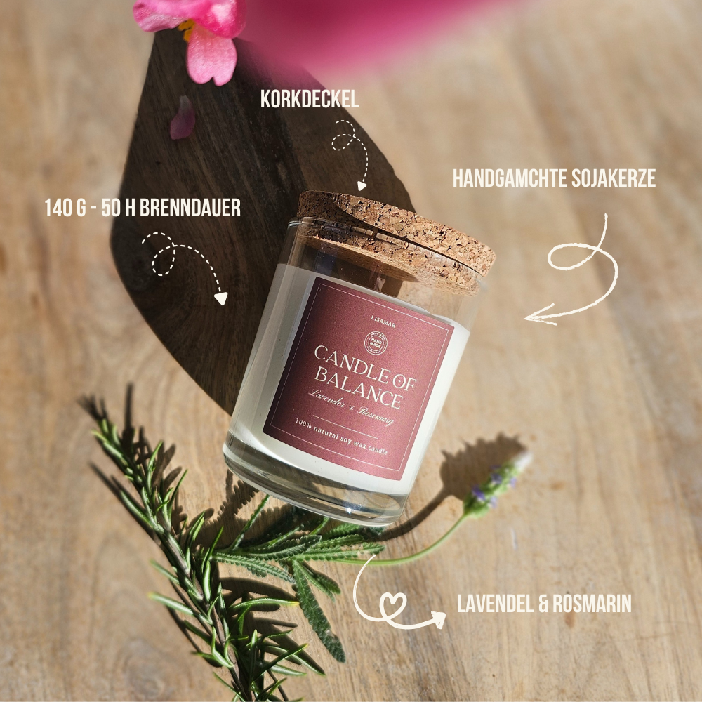 Handgemachte Sojakerze aus Spanien, 100% vegan – Lavendel & Rosmarin – Bild 2