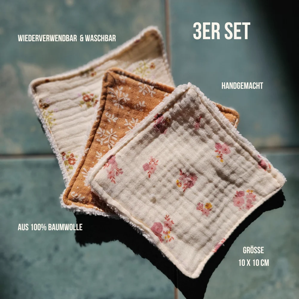 3er-Set waschbare Abschminkpads aus 100 % Baumwolle, handgemacht – perfekt für sensible Haut. – Bild 2